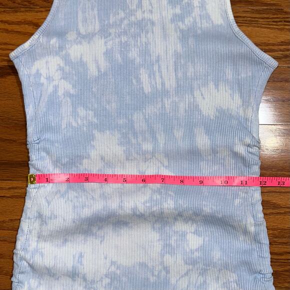 Garage Ria Sky Blue Tie Dye Side Ruched Ribbed Tank Mini Dress Size M - Picture 12 of 14